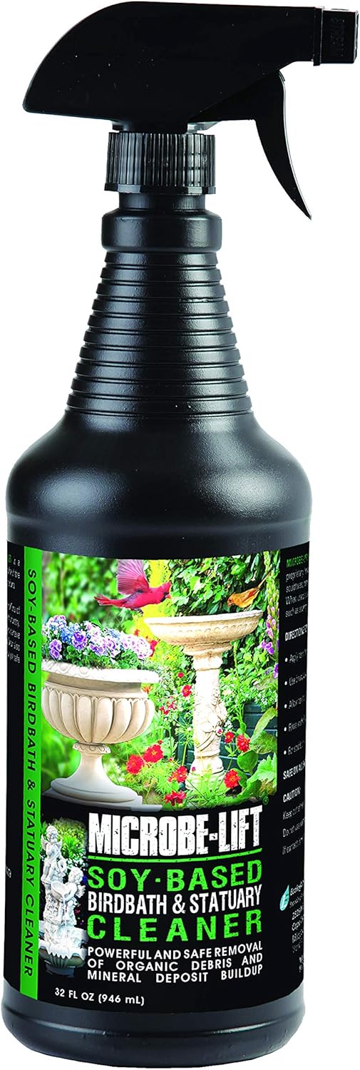 Microbe-Lift Soy-Based Birdbath & Statuary Cleaner – 32 Oz – Safe for Birds – Cleans Garden Statues, Stone, Brick & Sculptures – Natural