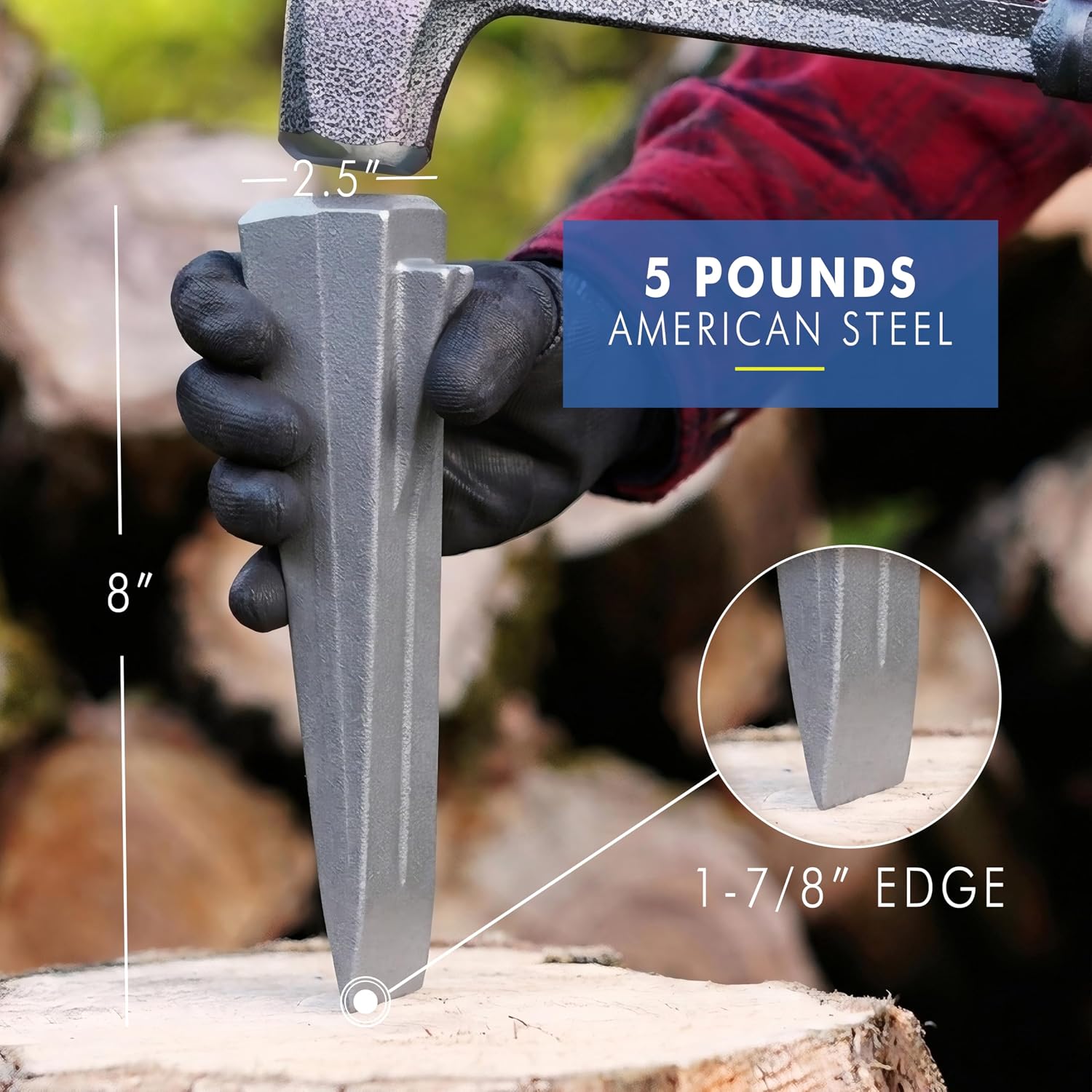 ESTWING Sure Split Wedge - 5-Pound USA Made Wood Splitting Tool with Forged Steel Construction & 1-7/8" Cutting Edge - Finish May Vary - E-5 | Made in USA, Wood Splitting Made Easy, Fin Splitting Design, Hand Sharpened, Perfect For The Outdoorsman