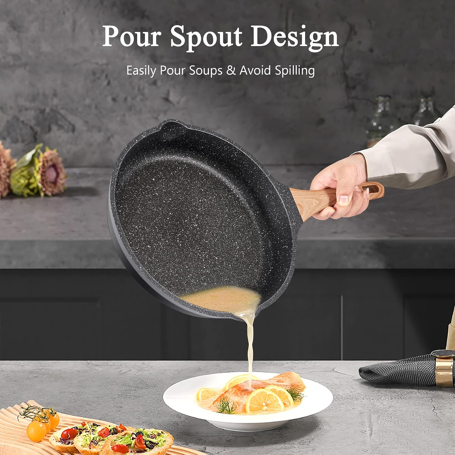 YIIFEEO Frying Pans Nonstick, Induction Frying Pan Set Granite Skillet Pans for Cooking Omelette Pan Cookware Set with Heat-Resistant Handle