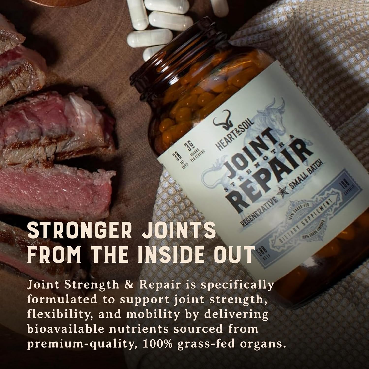 HEART & SOIL Beef Brain Supplement, 180 Capsules