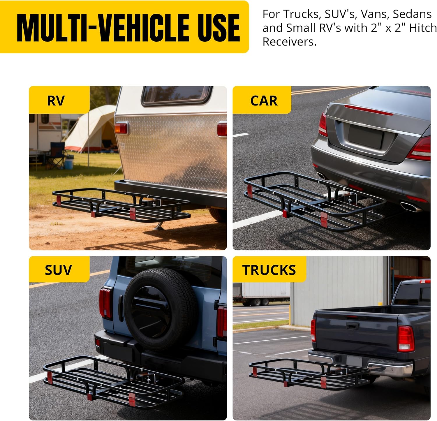 MaxxHaul 70107 53" x 19-1/2" Hitch Cargo Carrier - Trailer Mount Steel With High Side Rails For RV's, Trucks, SUV's, Vans