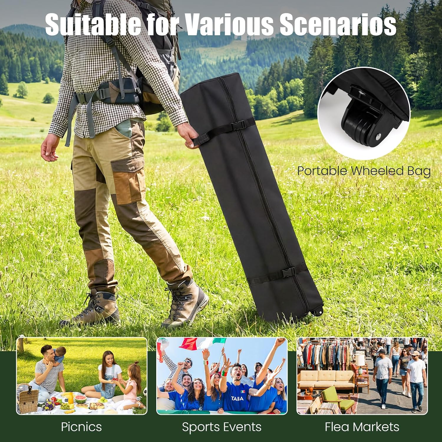Tangkula 10 x10 Ft Pop Up Canopy with Center Lock, UPF 50+ One-Button Setup Outdoor Canopy Tent with Roller Bag, 4 Sand Bags, Heavy-Duty Steel Frame