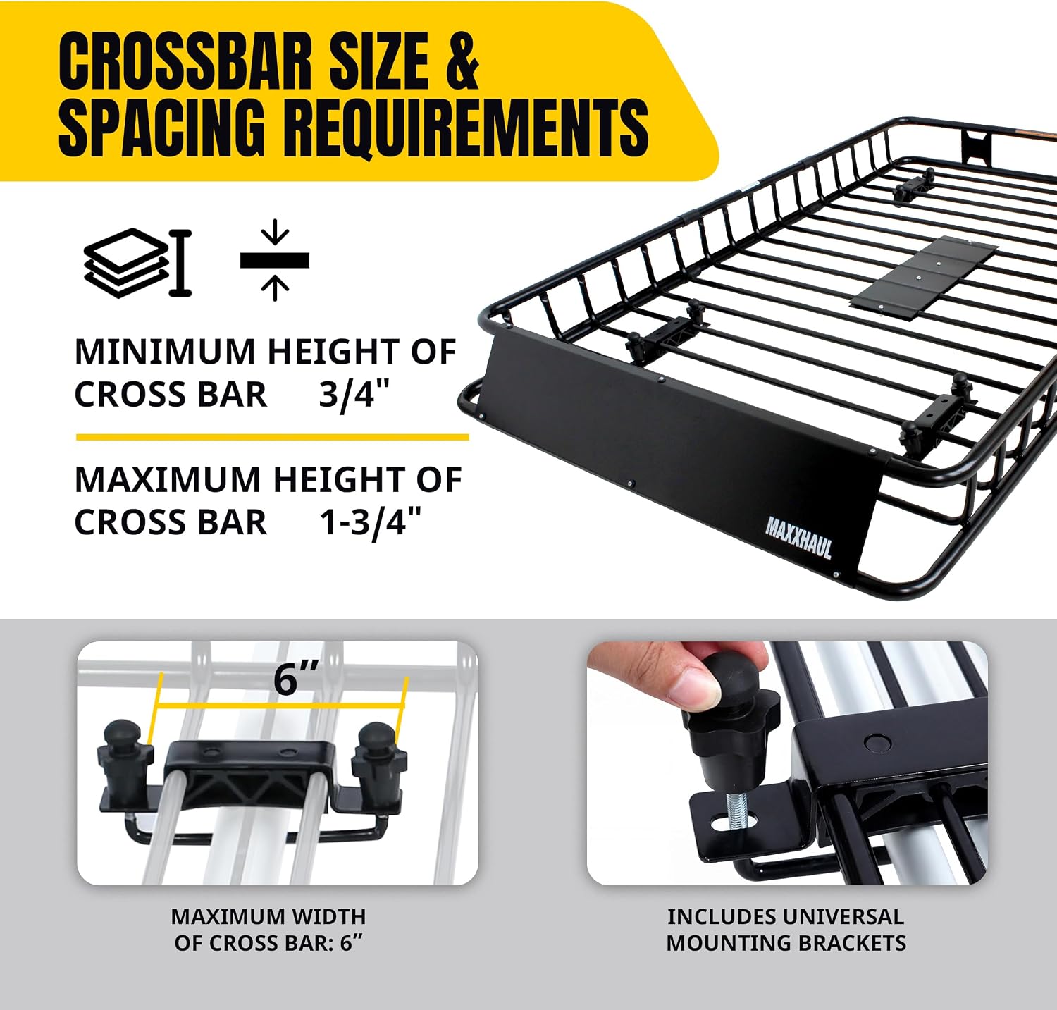 MaxxHaul Steel Roof Rack Cargo Basket, 46" x 36" x 4.5" Roof Top Carrier, Universal Fit for Cars, SUVs, Vans, and RVs, 150 lb Capacity, Weather-Resistant Easy-Install Cargo Storage (70115)