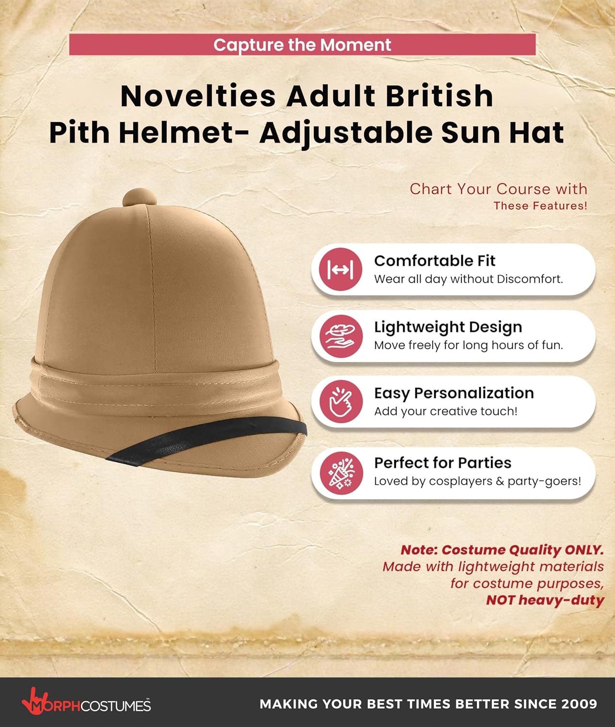 Nicky Bigs Novelties Pith Helmet, Tan Straw Safari Costume Accessory