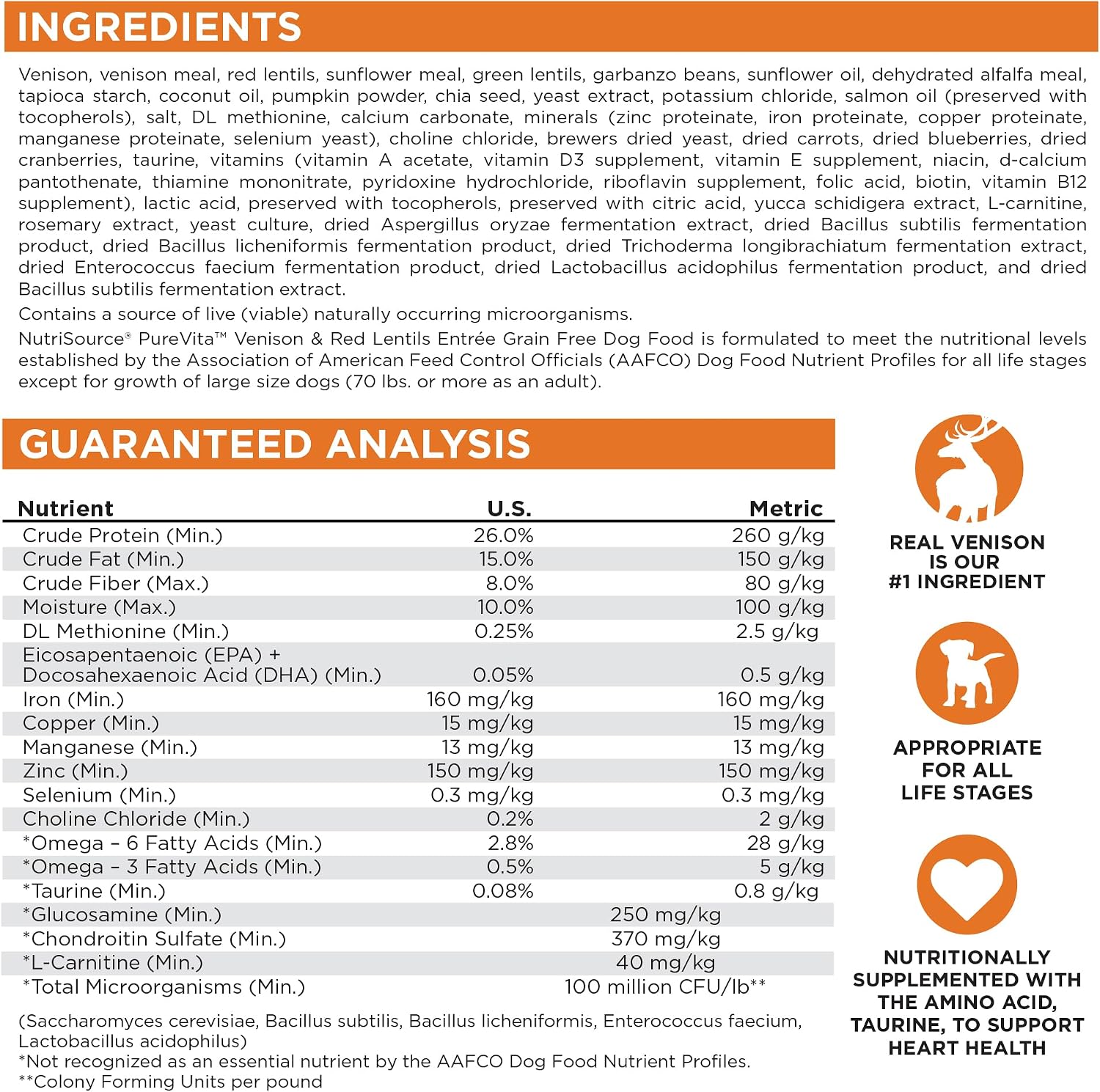 Nutri Source Purevita Grain Free Venison Dog Food 25Lb | Limited Ingredient, Single Protein, Sensitive Stomach, Allergy, Digestive Health
