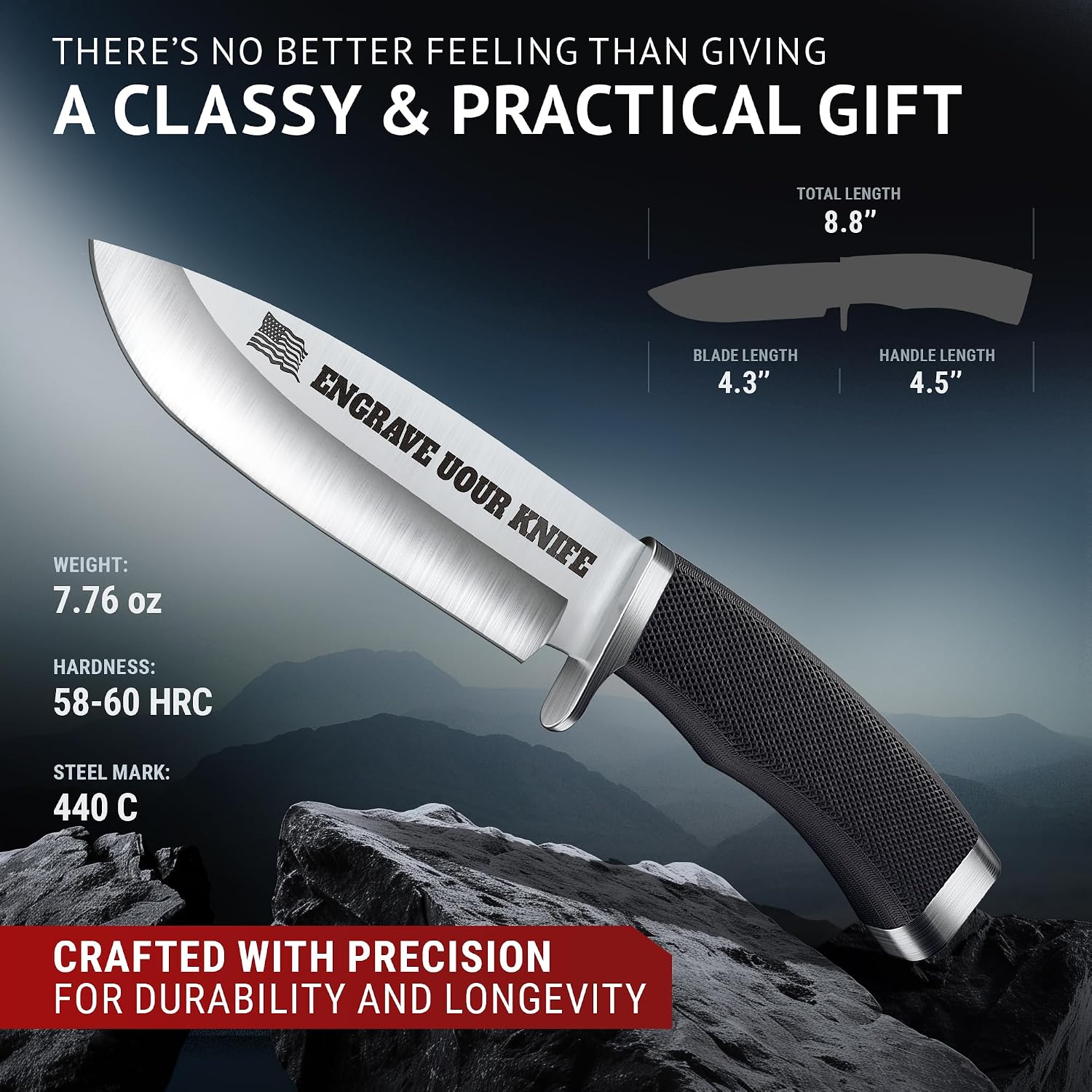 Hunting Knife with Sheath Survival Knives for Men - Best Tactical Camping Hunting Hiking Knife - Bushcraft Field Gear Accessories Tool - Fixed Blade