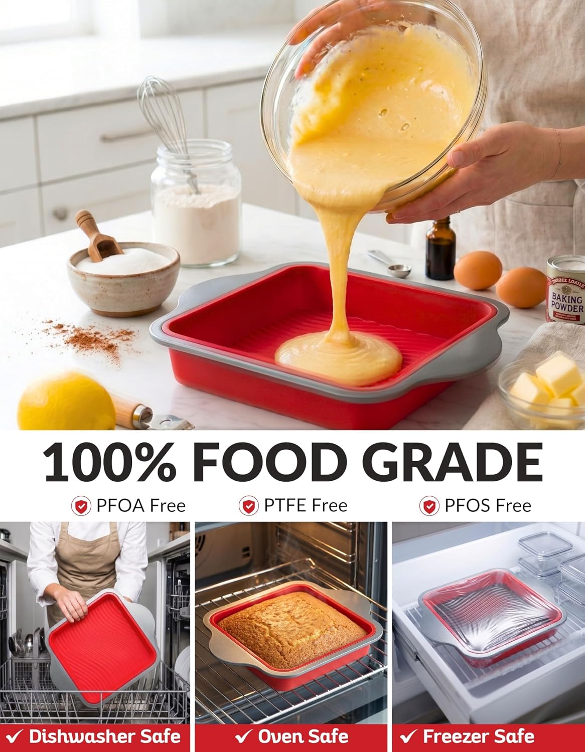 Premium Non-Stick Silicone Bread Loaf Pan, 9x5 Inches – Heavy-Duty Steel Frame, Non-Toxic, BPA & PFOA Free – Perfect for Pound Cakes, Breads, & More.