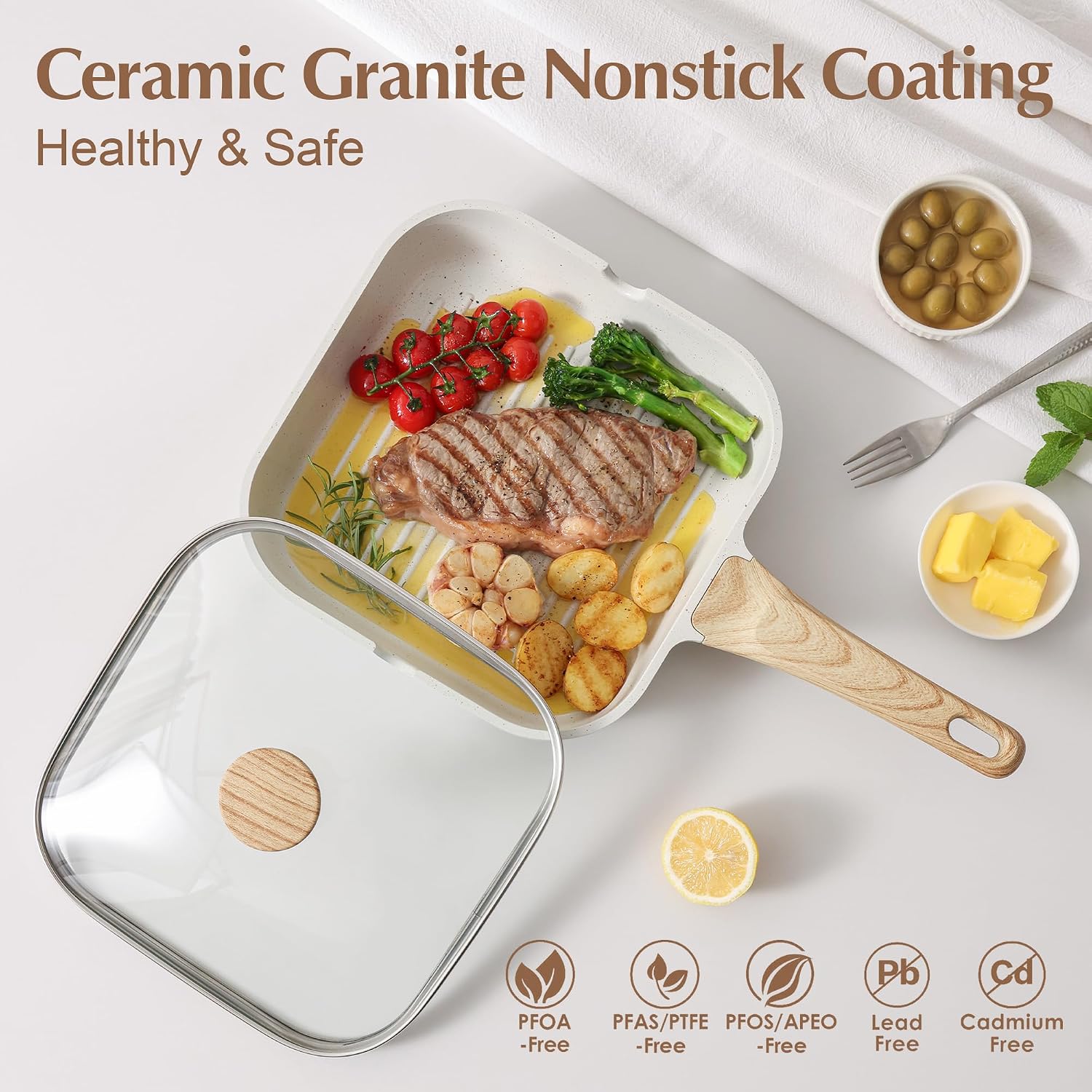 SENSARTE Nonstick Griddle Grill Pan, Pro-Grid Reversible Grill & Griddle Pan, Two Burner Cast Aluminum