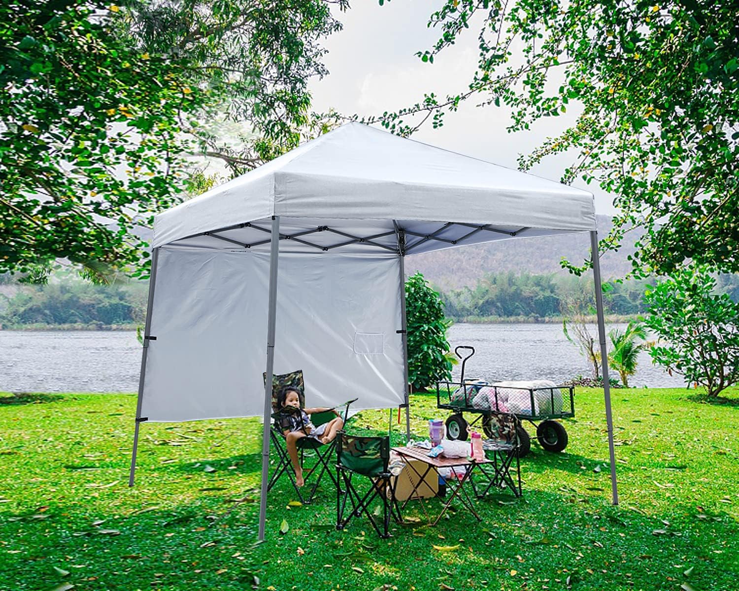 ABCCANOPY Outdoor Pop Up Canopy 10x10 Beach Camping Canopy with 1 Sun Wall, Bonus Backpack Bag, Stakes and Ropes, Sky Blue | Backpack Carry Bag, Stakes & Guy Ropes Included, Easy Setup; For Beach, Camping, Backyard