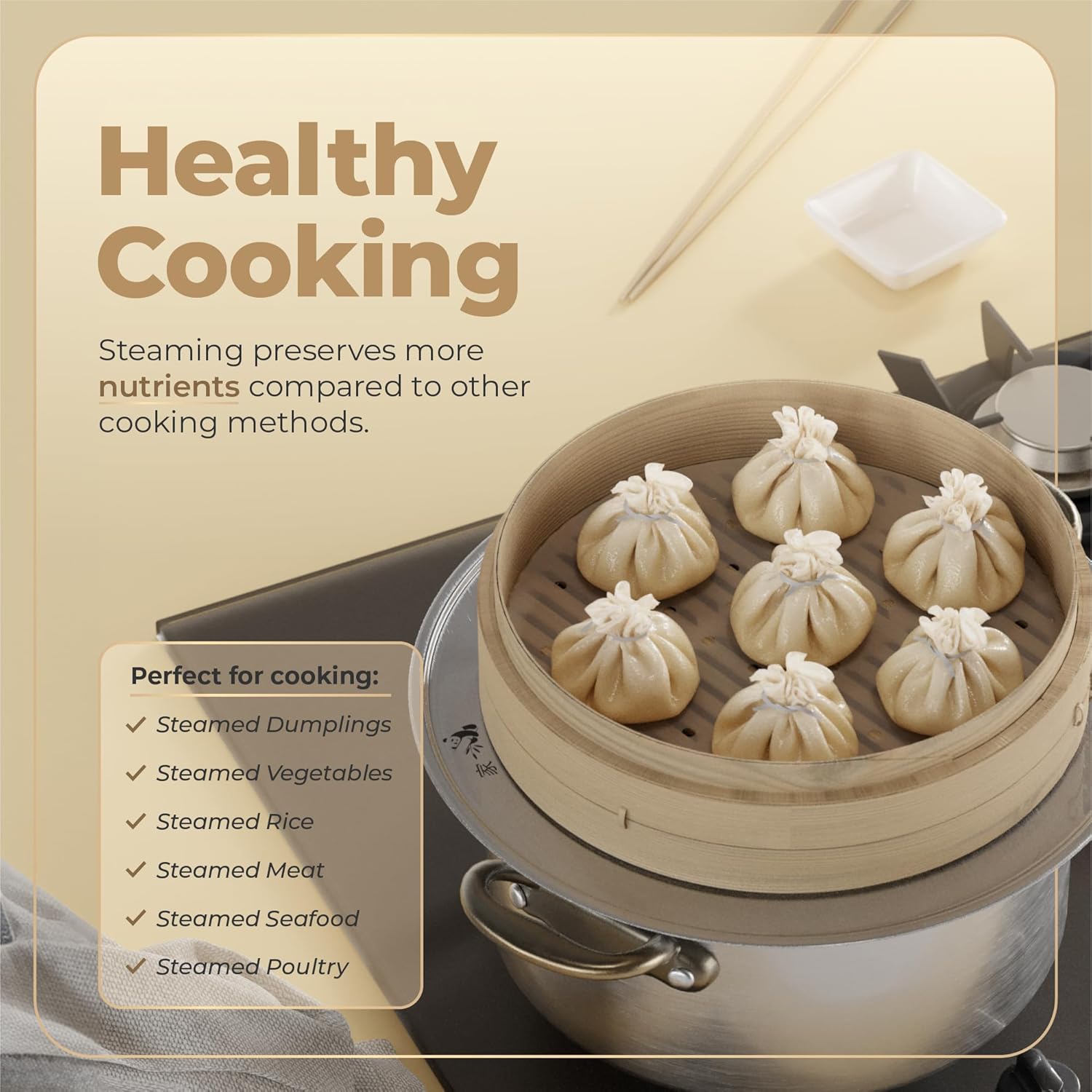 54-Piece Bamboo Steamer Basket Set, 10 Inch for Delicious, Authentic Meals