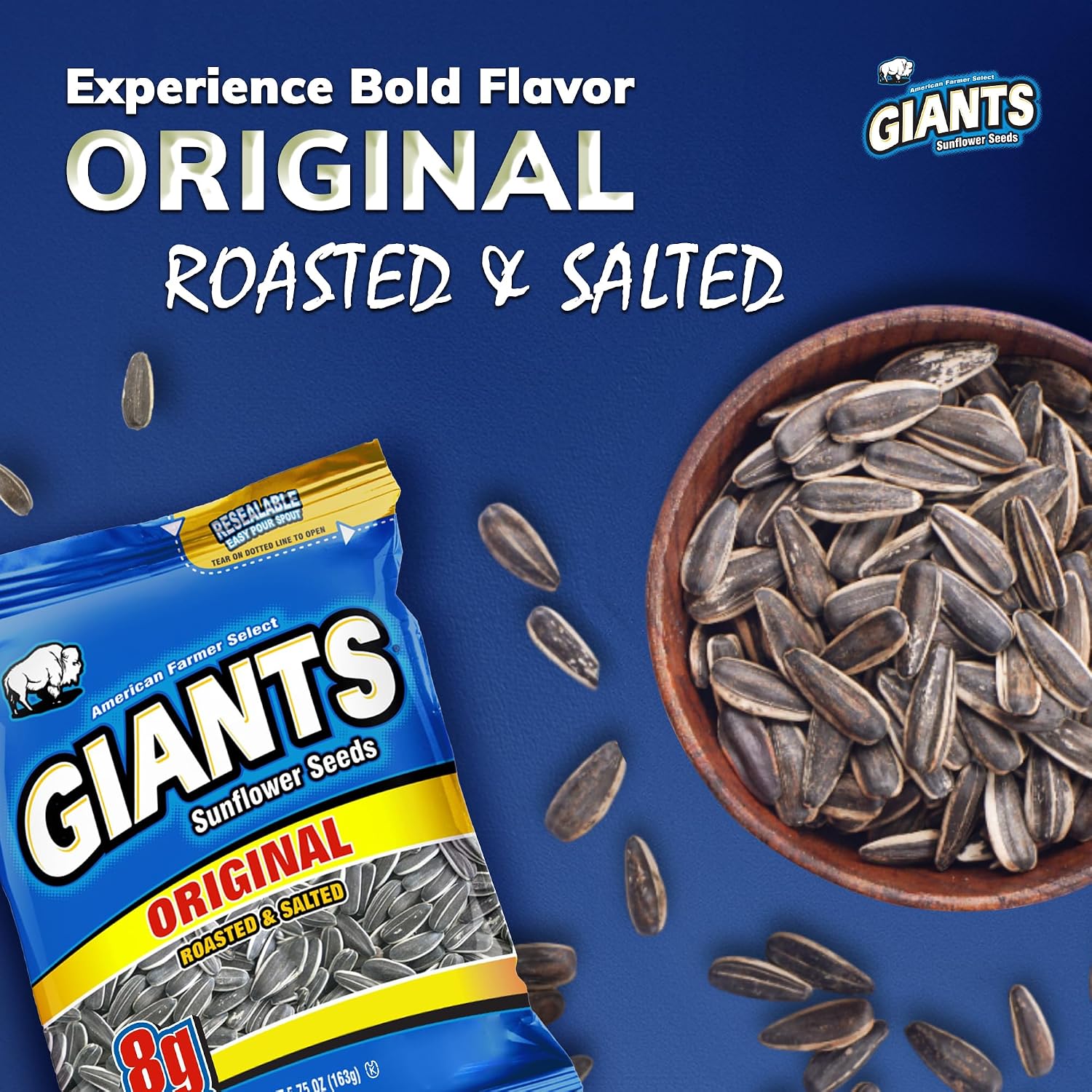 GIANTS Original Sunflower Seeds - Sunflower Seeds to Eat, Sunflower Seeds Bulk, Lightly Salted Sunflower Seeds for Eating, High Protein Snack - 5.75 oz Resealable Bags (Case of 12)