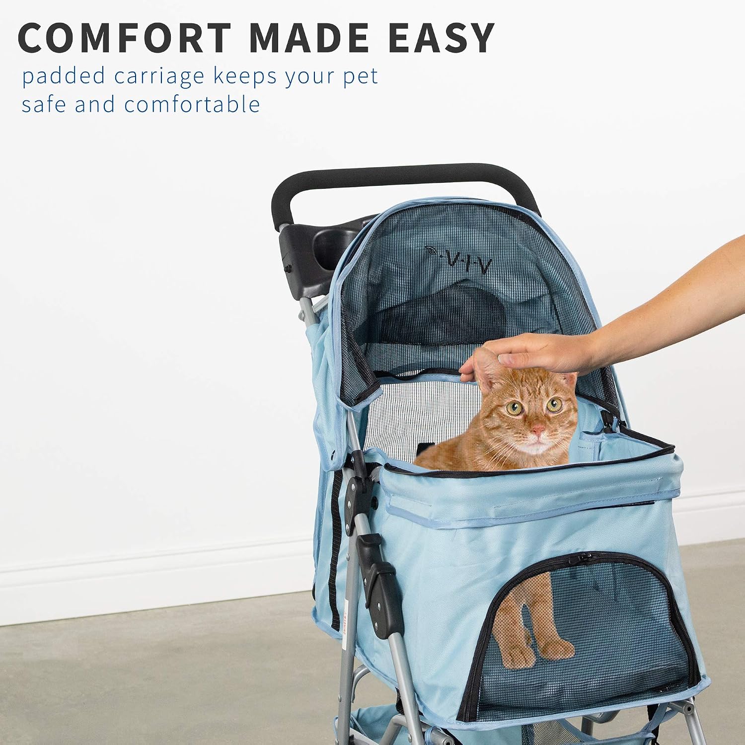 VIVO Black 4 Wheel Pet Stroller for Cat, Dog and More, Foldable Carrier Strolling Cart, STROLR-V001K