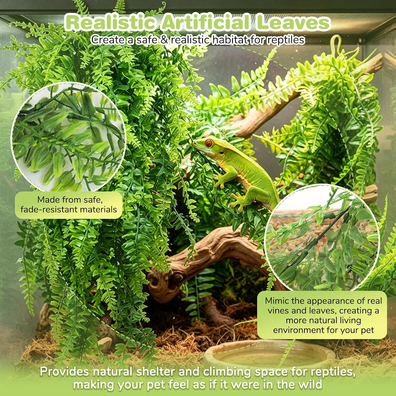 PINVNBY Reptile Plants Hanging Fake Vines Boston Climbing Terrarium Plant with Suction Cup for Bearded Dragons Lizards Crested Gecko Snake Hermit