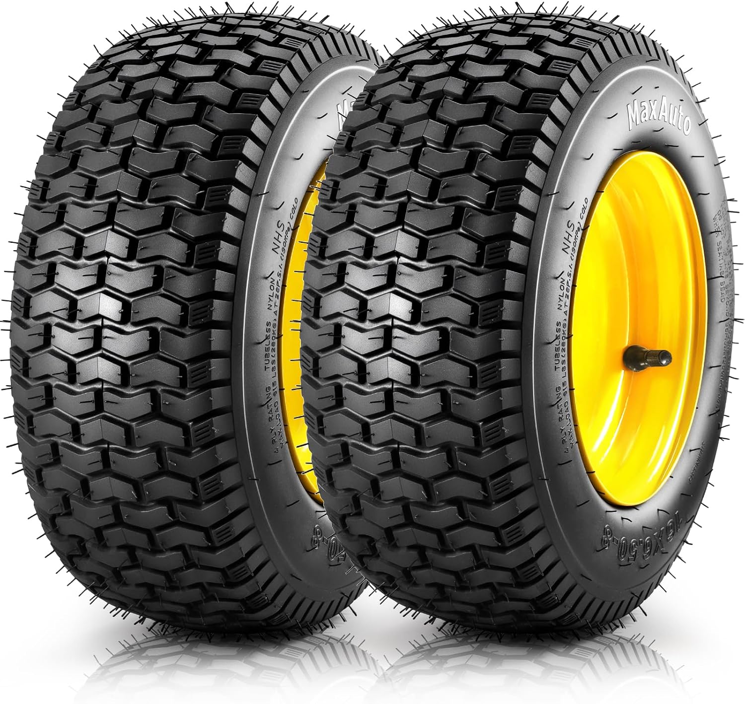 MaxAuto 2Pcs 16x6.50-8 Pneumatic Tire and Wheels,3" Offset Hub,3/4"Bearings