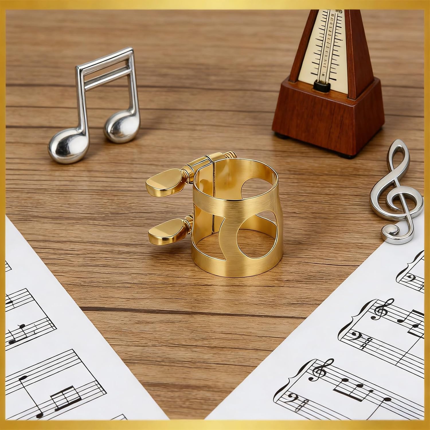 Saxophone Ligature, Soprano Sax Mouthpiece Ligature with Adjustable Screws Double Screws Saxophone Gold Fastener