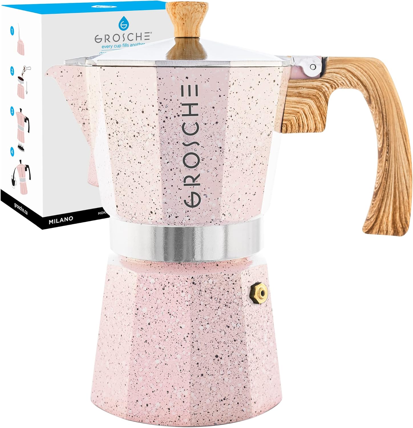 GROSCHE Milano Moka Pot | 9 Espresso Cup - 15.2 oz | Stovetop Espresso Percolator & Coffee Maker – Portable, Ideal for Home and Camping | Cuban Coffee Maker And Italian Moka Pot For Stovetop Espresso; For Gas, Electric, And Propane Stoves With A Soft-Tou…