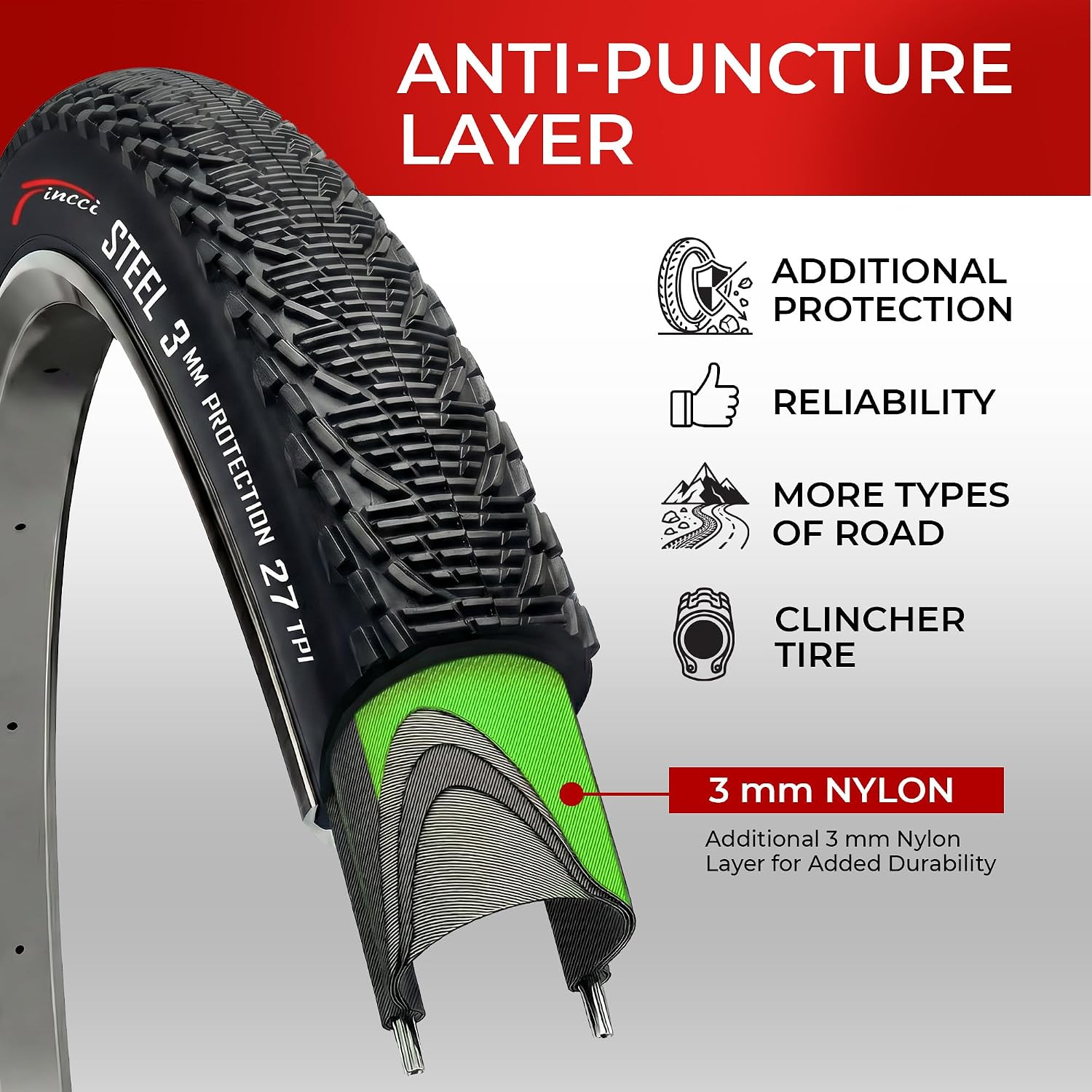 Pair 26 x 1.95 Mountain Bike Tires - Foldable 53-559 with 3mm Anti Puncture