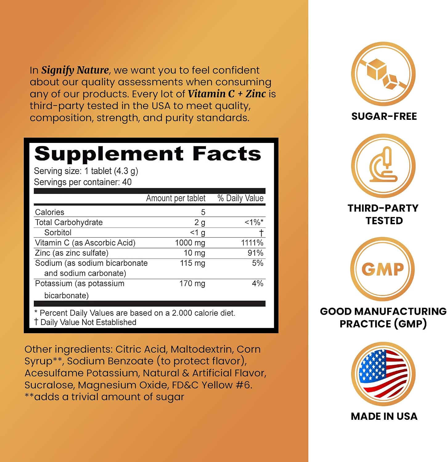 SIGNIFY NATURE Vitamin C 1000mg Effervescent Tablets with Zinc, 40CT