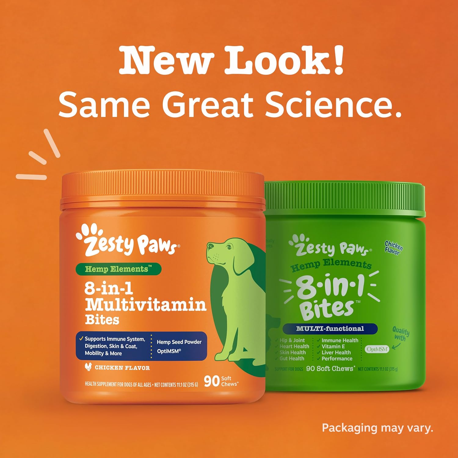 Zesty Paws Dog Multivitamin, Chewable Dog Vitamins and Supplements for Hip & Joints, Skin & Coat, Omega 3 Fish Oil for Dogs- Senior & Puppy Multivitamin- Chicken- 90ct
