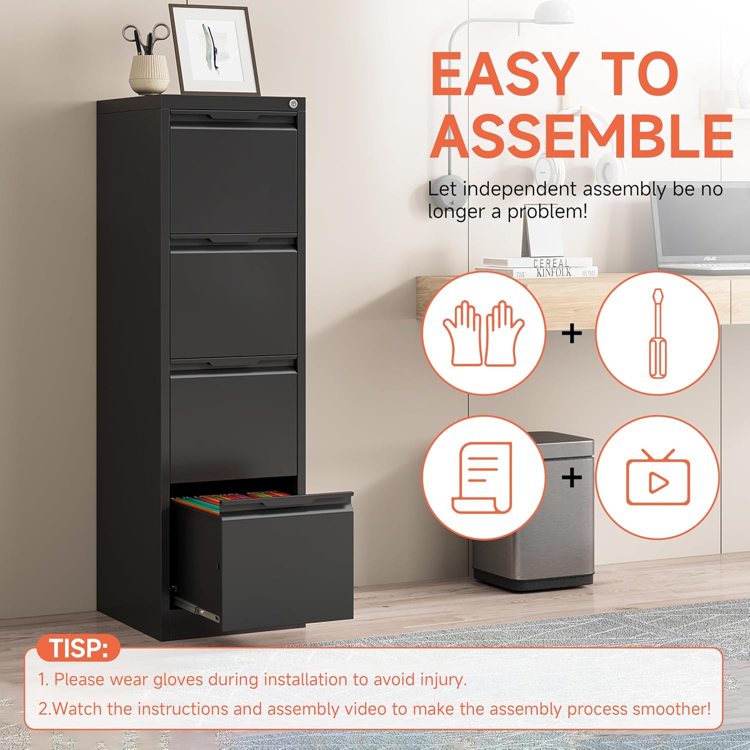 3 Drawer File Cabinet with Lock,Vertical Filing Cabinets for Home Office,Heavy Duty Metal File Cabinet for Hanging A4/Letter/Legal Size File,Vertical File Cabinet 15" W X 17.8" D X 38.3" H-Black