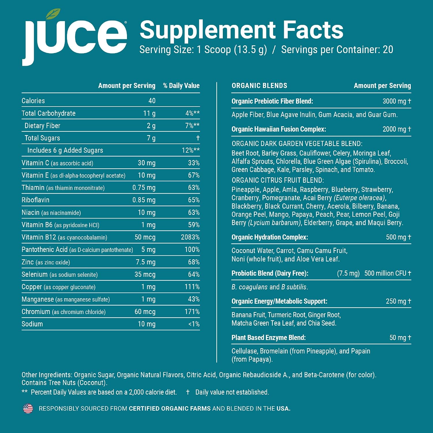 Terra Kai Organics Juce Hydrate Powder with Coconut Water and B12, Tropical