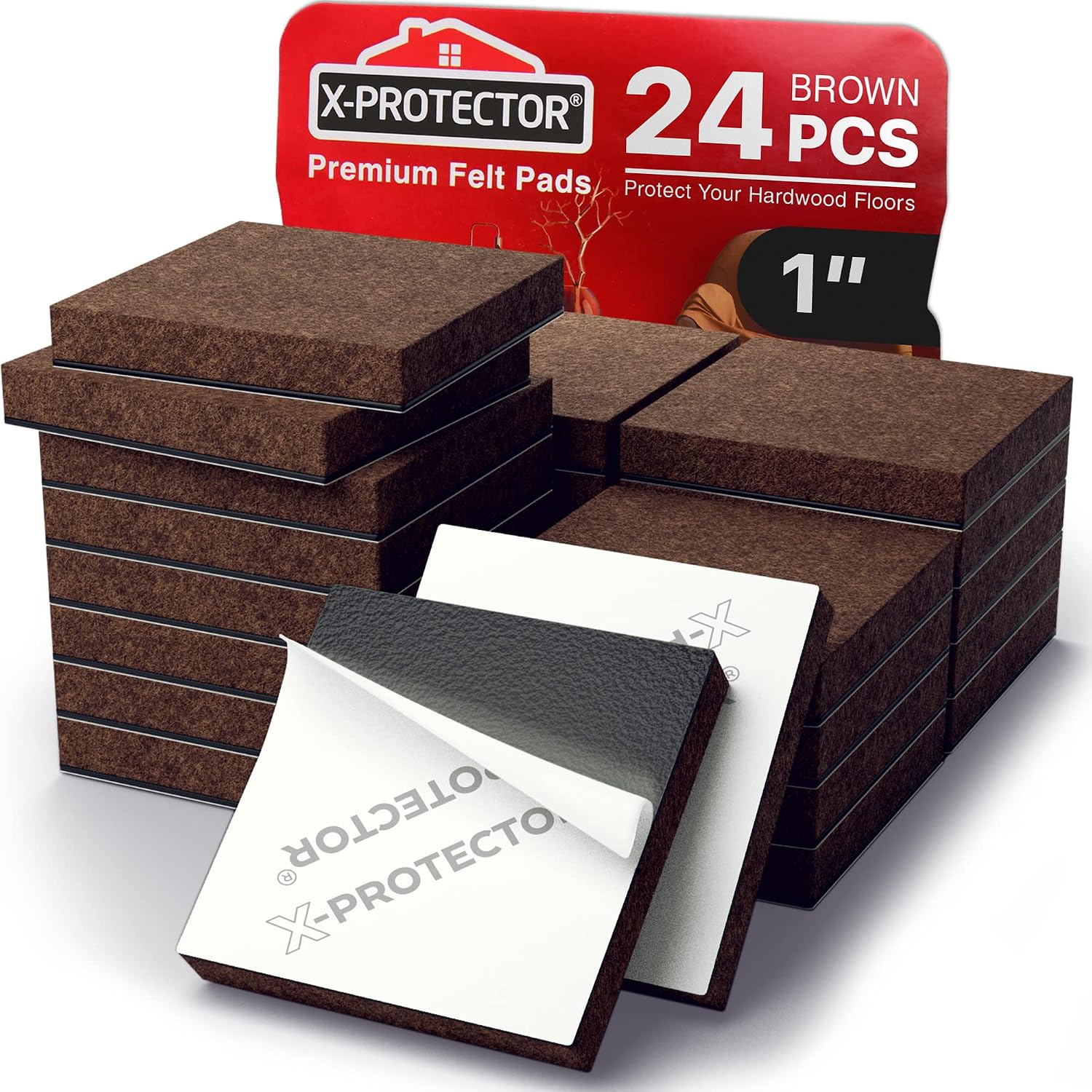 16 Heavy-Duty Felt Furniture Pads 2” 1/4” Thick X-Protector Round Felt Pads | for Furniture Feet - The Best Felt Floor Protectors for Furniture to Prevent Scratches. Protect Your Hard Floor! (Brown)