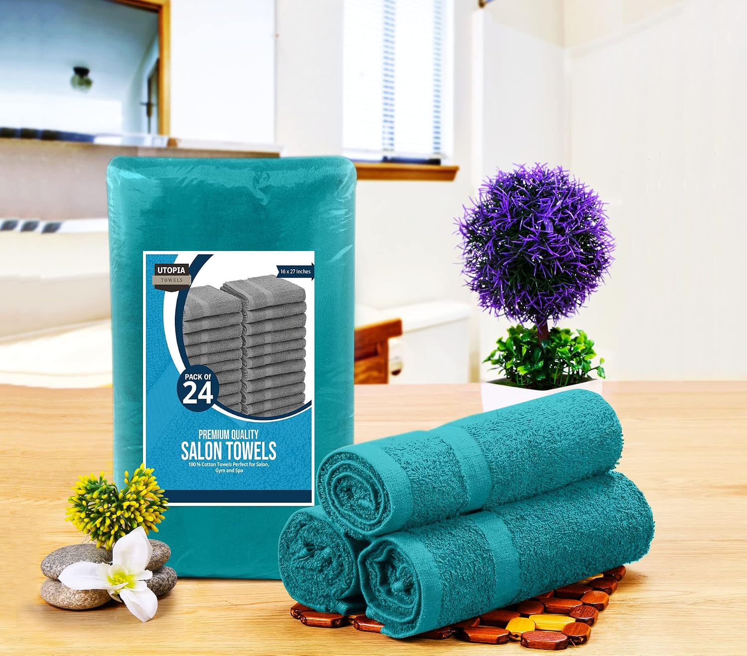Utopia Towels Salon Towels, Pack of 24, 16x27 in, 100% Cotton, White | Highly Absorbent Lightweight Cotton Salon Towels for Hand, Gym & Beauty Care - Soft, Ideal for Spa & Home Hair Care