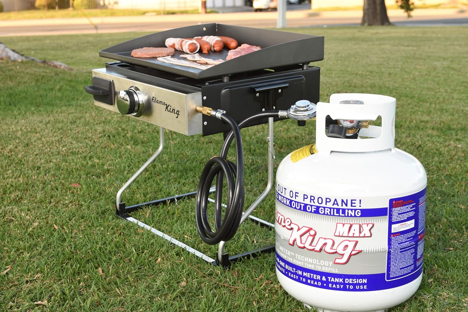 Flame King 20LB Steel Propane Tank Cylinder with Overflow Protection Device Valve and Built-in Gauge, Great for Grills and BBQs
