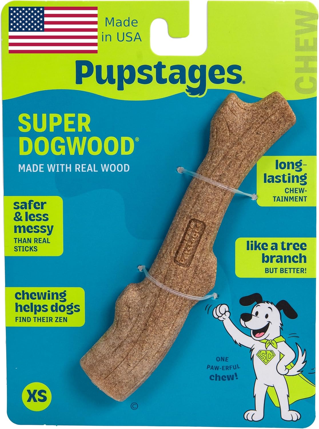 Pupstages Super Dogwood Stick Dog Chew Toy, Made in USA, X-Small, 6"