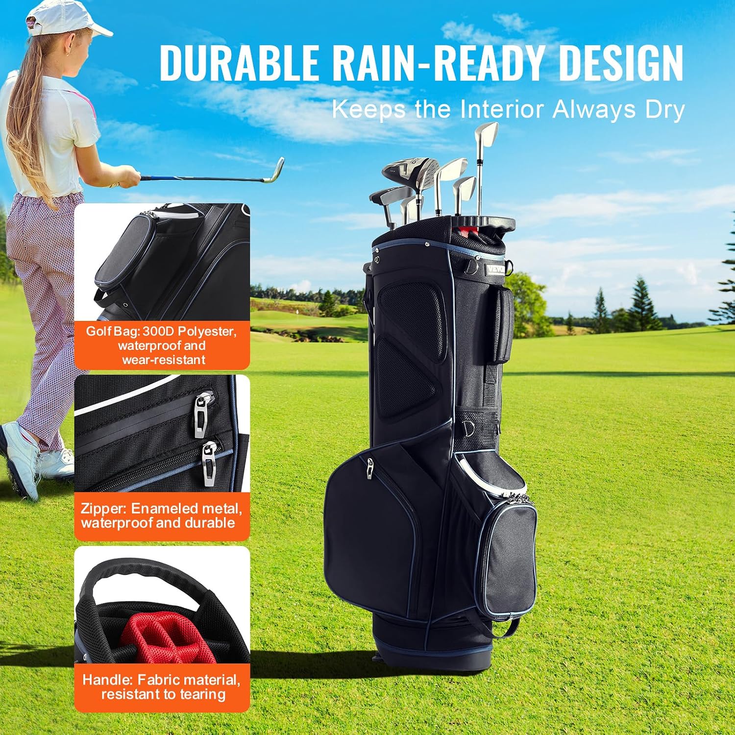 VEVOR Golf Cart Bag with 14 Way Organizer Divider Top, Premium Cart Bag with Stand, Durable Golf Bags with Handles & Dust Cover & Detachable Dual Strap for Men & Women