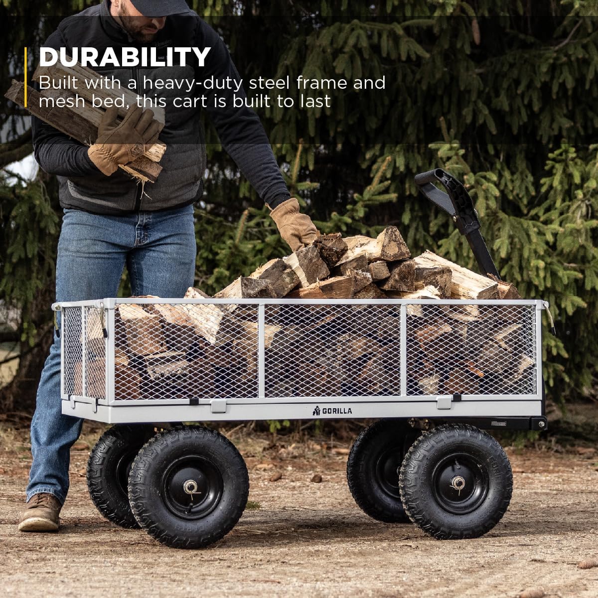 Gorilla Carts 800-Pound Capacity Heavy Duty Steel Mesh Versatile Utility Garden Wagon with Easy Grip Handle for Outdoor Hauling, Red, Model GOR800-COM | 800-lb Capacity Steel Utility Garden Cart for Homeowners and Contractors Hauling Firewood, Bricks and…