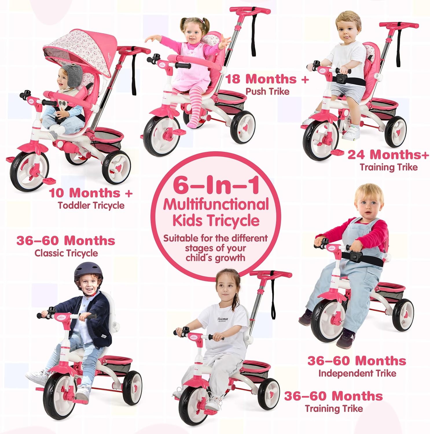 Costzon Tricycle for Toddlers, 6 in 1 Trike w/Parent Handle, Adjustable Canopy, Storage, Safety Harness & Wheel Brakes, Baby Push Tricycle Stroller for Kids Boys Girls Aged 9 Month-5 Years Old, Blue