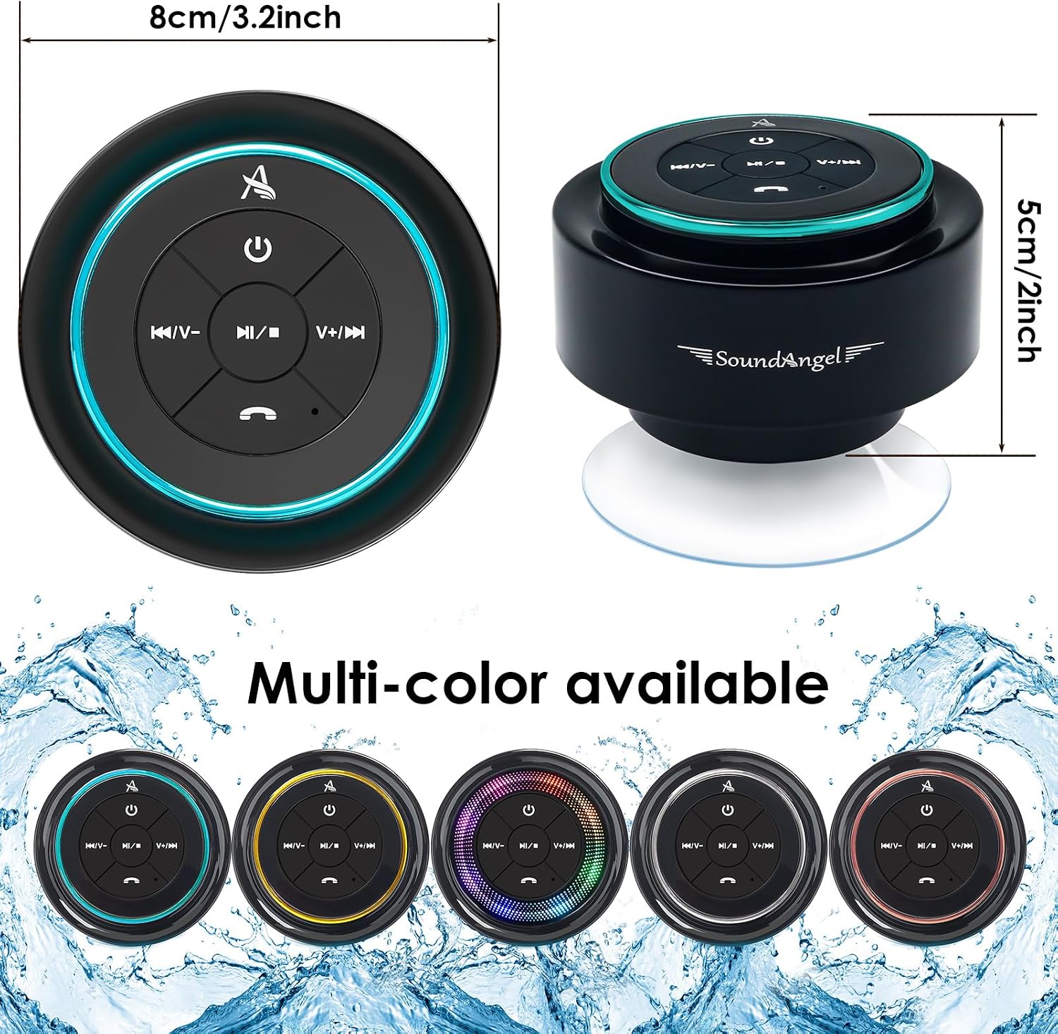 XLEADER, Upgraded, Pro Shower Speaker, Certified IPX7 Waterproof Bluetooth Speaker, with Suction Cup, Silicone Lanyard, 8W Crystal Sound&Rich Bass