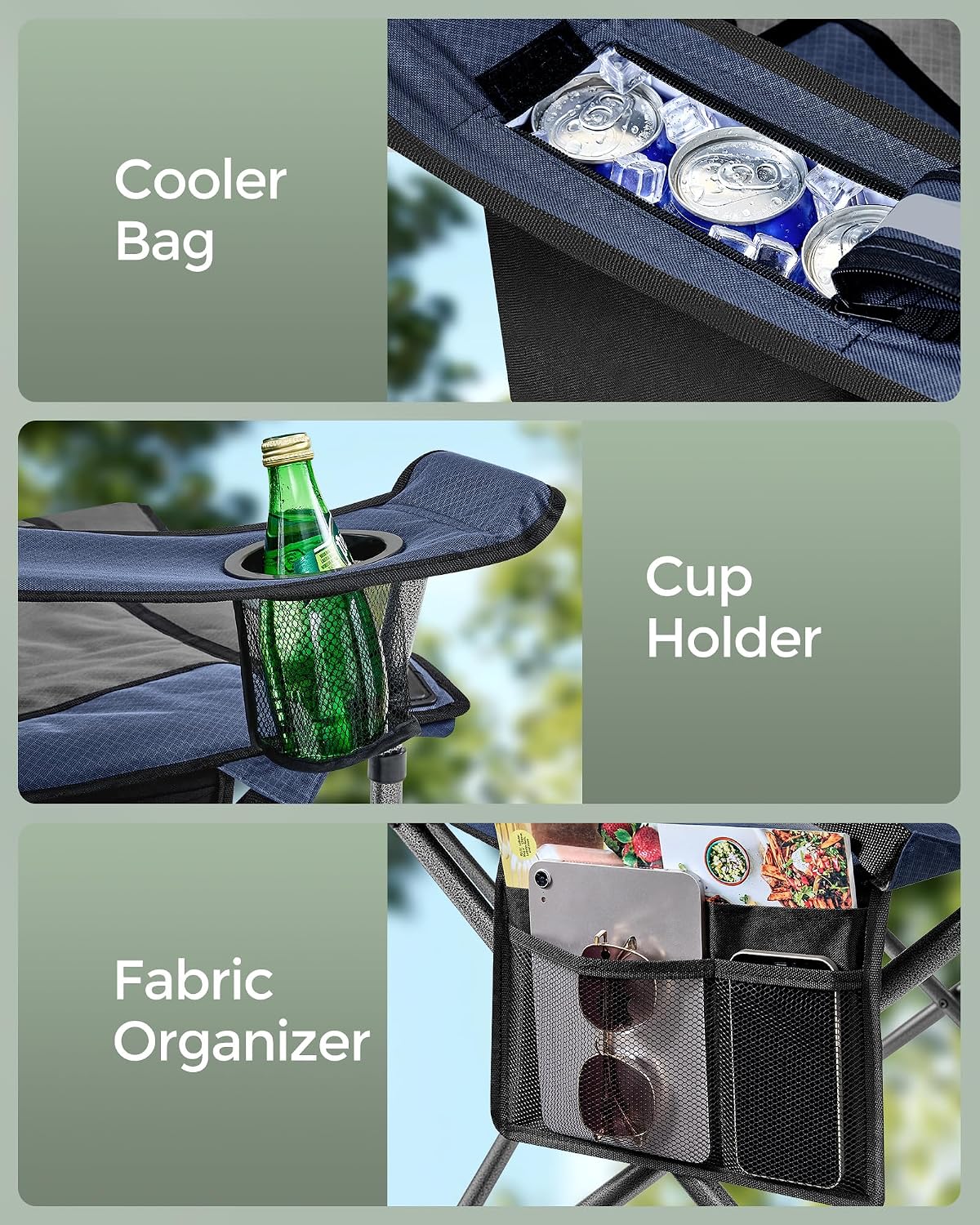 SONGMICS Folding Camping Chair, 450 lb Capacity | Folding lawn chair with cup holder and heavy-duty design, Ink Black, UGCB066B01