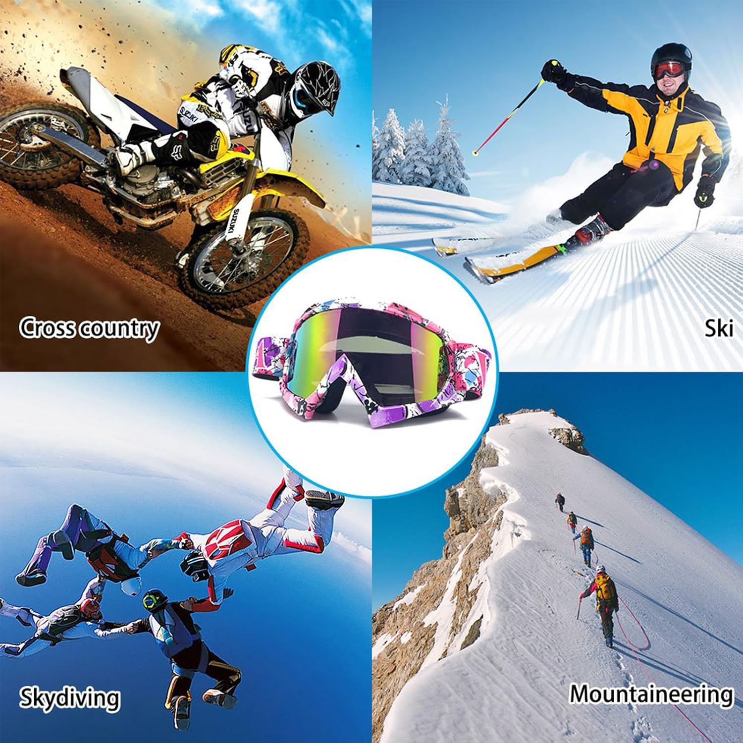 Dirt Bike Goggles, ATV Motorcycle UTV MX OTG Accessories Goggle Glasses & Anti Fog Ski Goggles, Racing Skiing Dirtbike