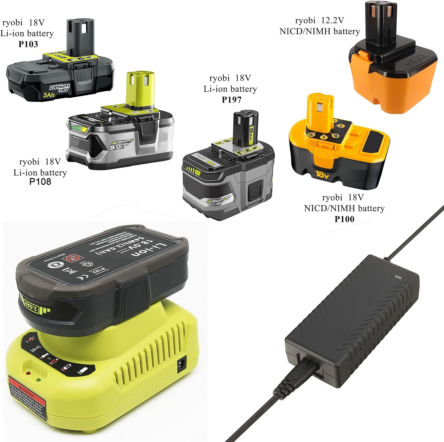 18V Battery and Charger Combo for Ryobi 18 Volt Cordless Tools Battery and P118B Charger, 18V Battery Capacity Output 5.0Ah