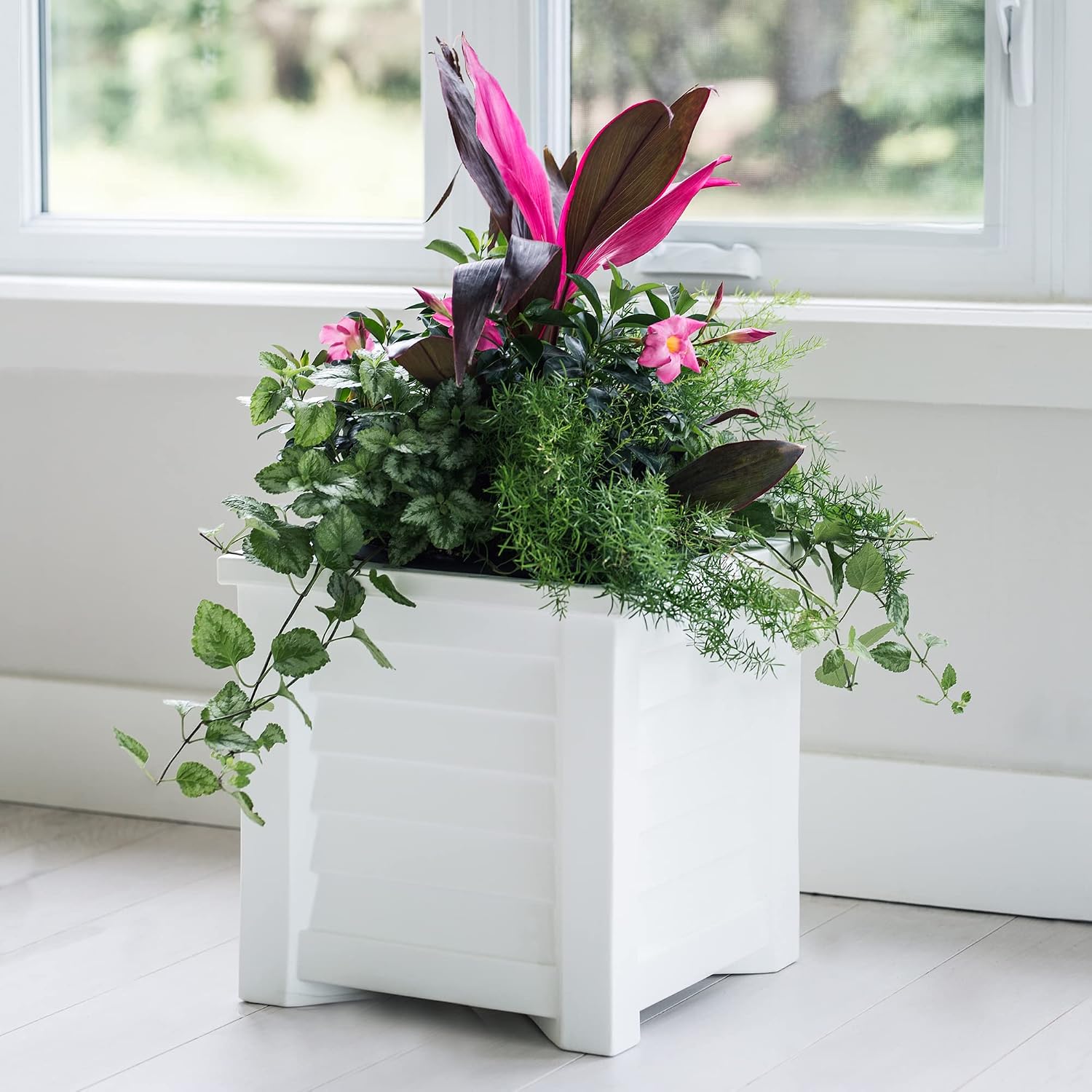 Mayne 5866-W Lakeland Square Patio Planter, 16x16, White
