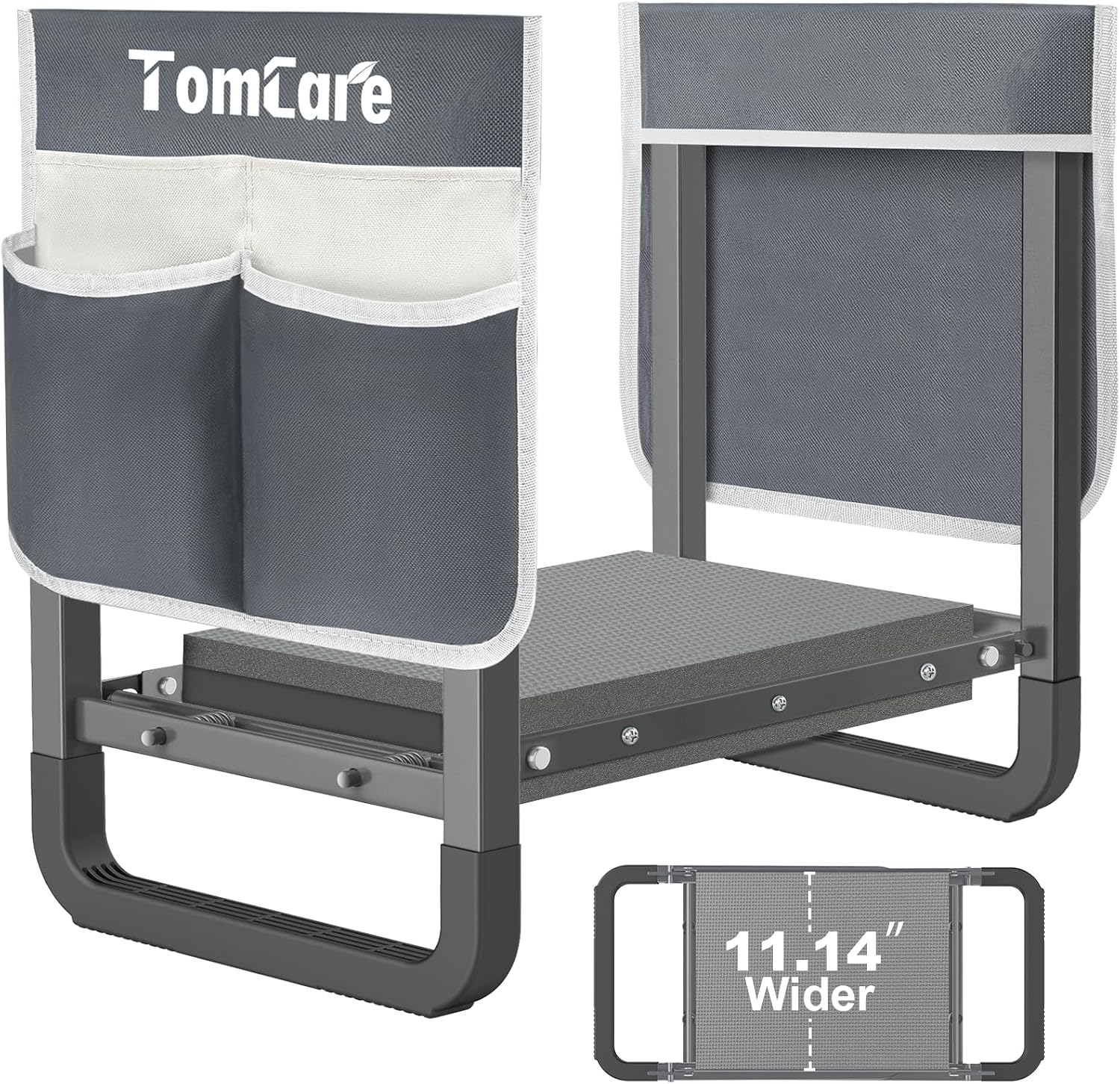 TomCare Garden Kneeler and Seat, 11.12" Kneeling Pad Sturdy Garden Bench | Heavy Duty Garden Stool, 450 lbs Load Capacity, 2 Tool Pouches, Foldable Design, Gardening Gift for Women, Men and Gardeners