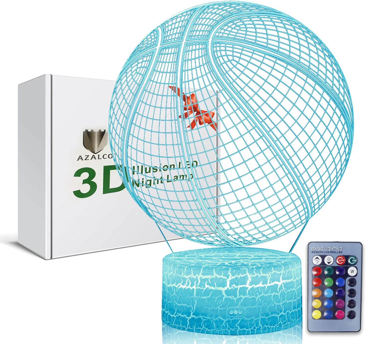 Volleyball 3D Illusion Night Light,16 Colors Changing Touch Switch & Remote Control,Acrylic Flat & ABS White Crack Base &USB Cable Table Lamp