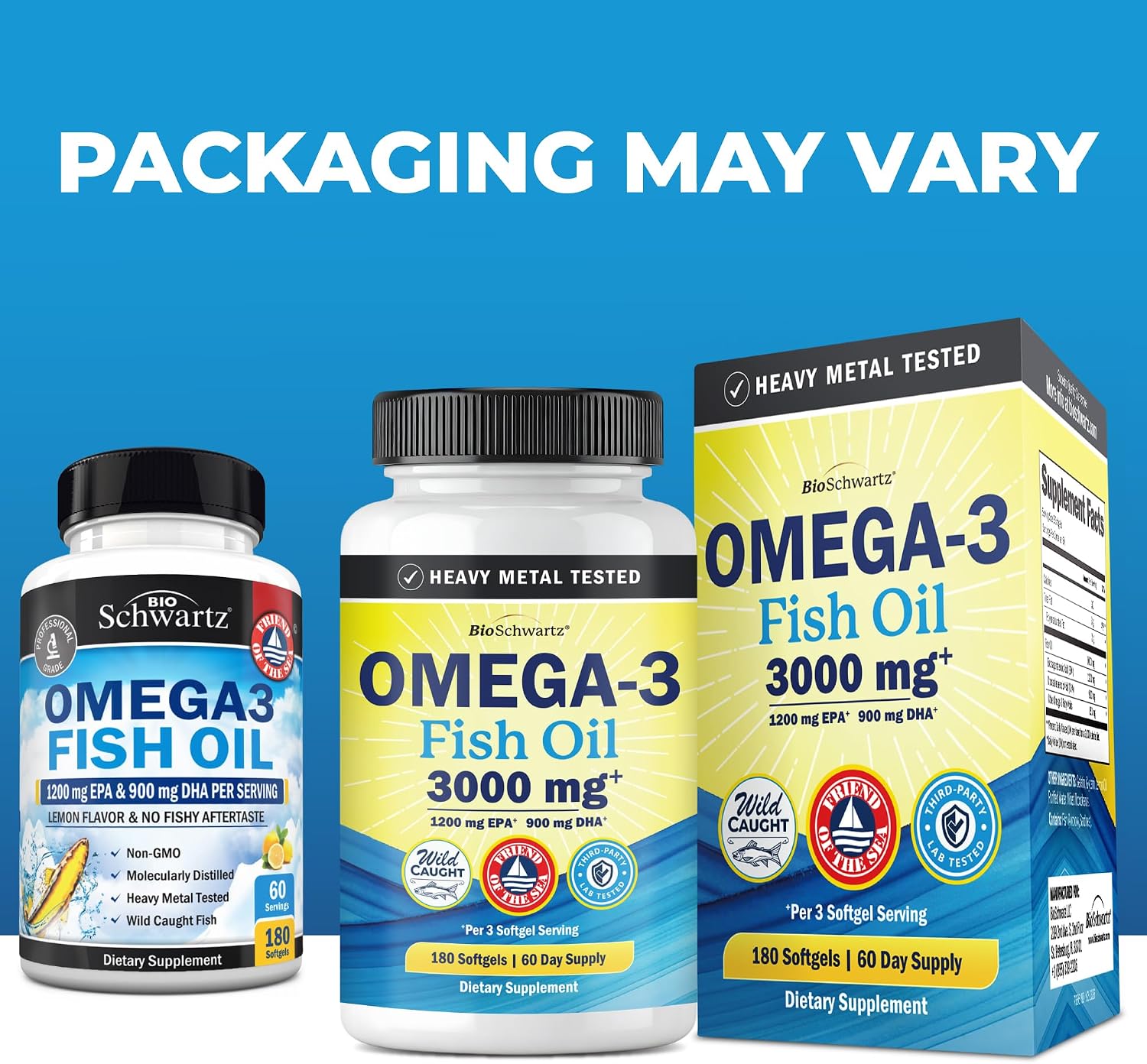 Triple Strength Omega 3 Fish Oil 3000mg for Women and Men, 90 Softgels | High Potency Omega 3 Supplement, Burpless Lemon Flavor Fish Oil - 2250mg Essential Fatty Acids with DHA & EPA, Wild Caught