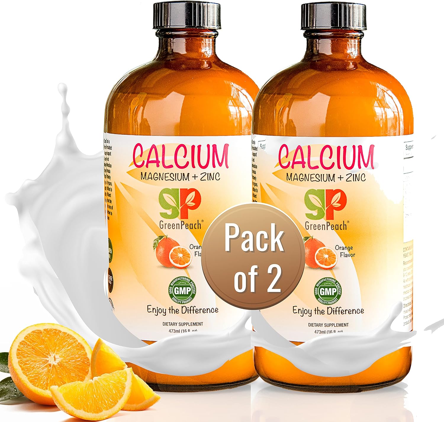 GreenPeach Organic Liquid Calcium for Kids - Magnesium, Zinc, Calcium Citrate & Vitamin D3 Calming Syrup & Liquid Calcium Supplement, NO Sugar NO Artificial Flavors, Vegetarian Halal Kosher