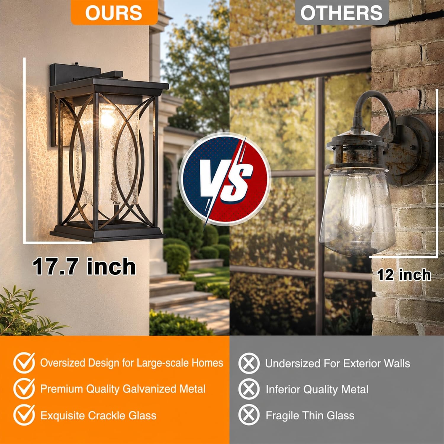 Dusk to Dawn Modern Outdoor Coach Lantern Exterior Light Fixtures Black Aluminum with Crack-Like Glass Waterproof Wall Sconce Mission Outside Light