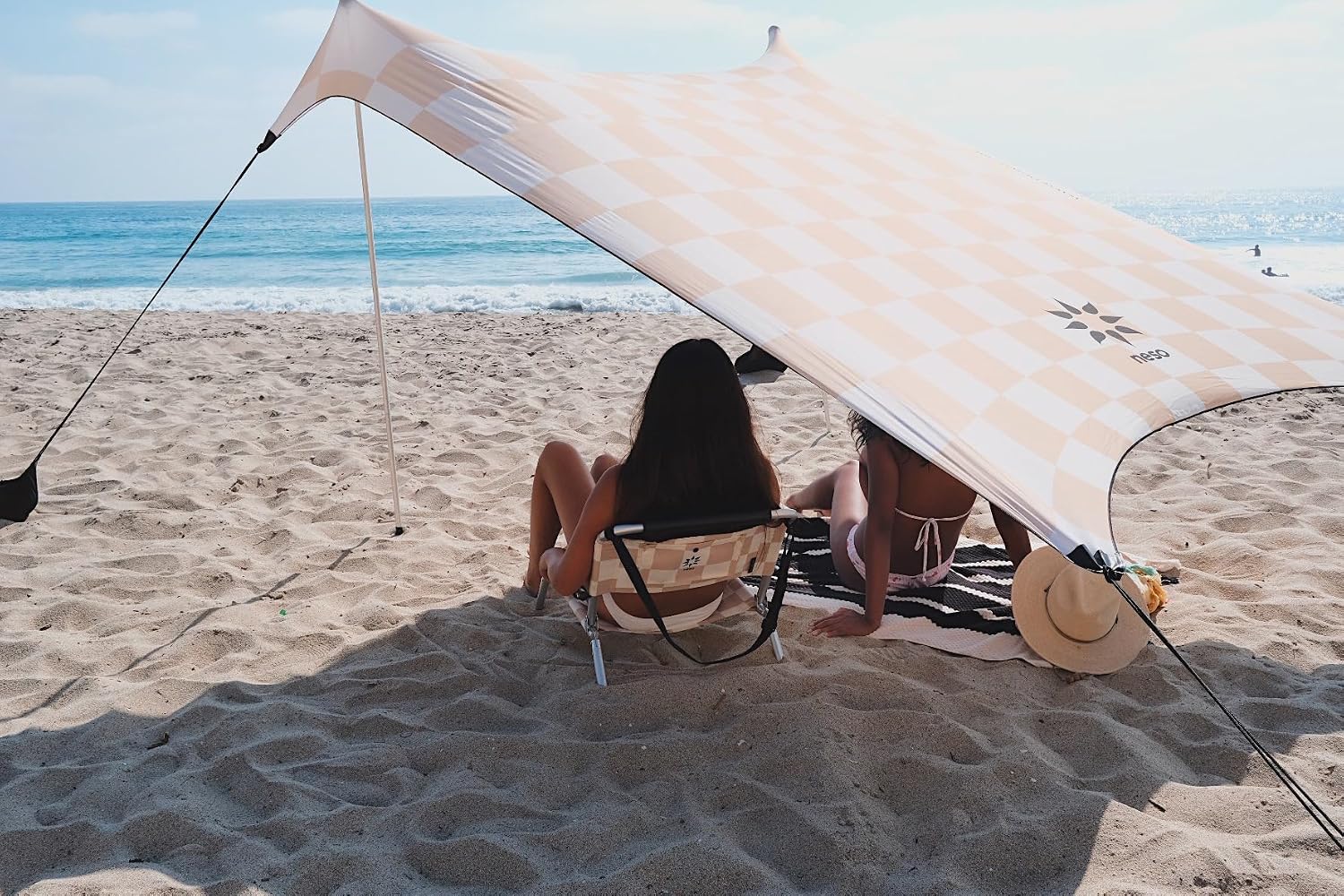 Neso Portable Beach Tent Sun Shelter with Sand Anchor - Lightweight Beach Shade Canopy - Easy Setup for Family Outings - Patented Reinforced Corners - UPF 50+ Sun Protection - 7 x 7ft - White