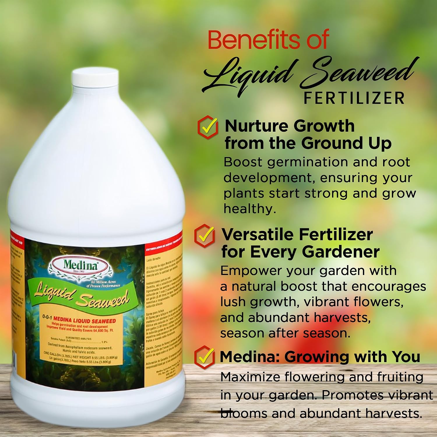 Medina Liquid Seaweed Fertilizer, 1 Gallon | For Plants, Concentrated, Lawn and Garden, Enhances Plant Growth and Soil Health, Ready to Spray, Covers 64000 Sq. Ft.