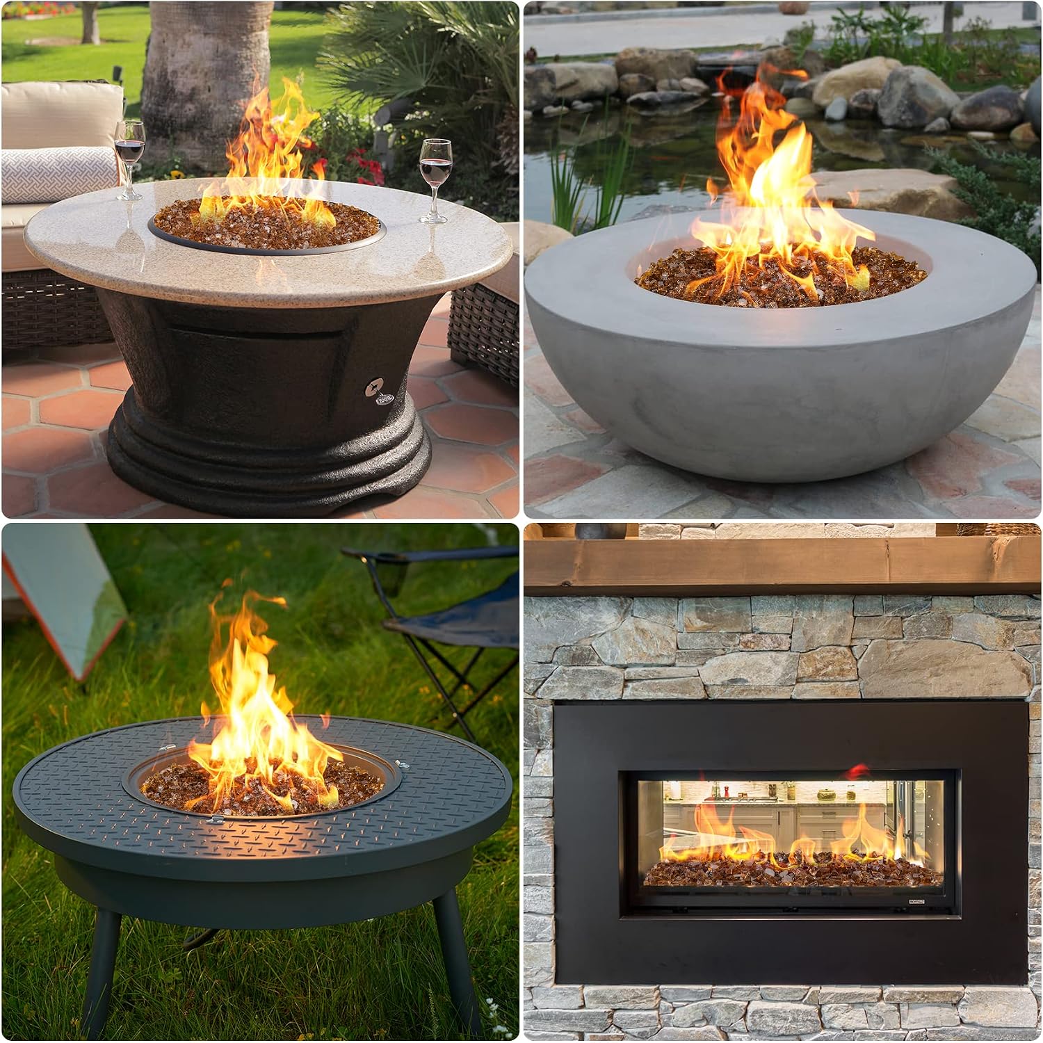 Onlyfire 10 lbs Fire Glass Rocks for Gas Propane Fire Pit and Fireplace