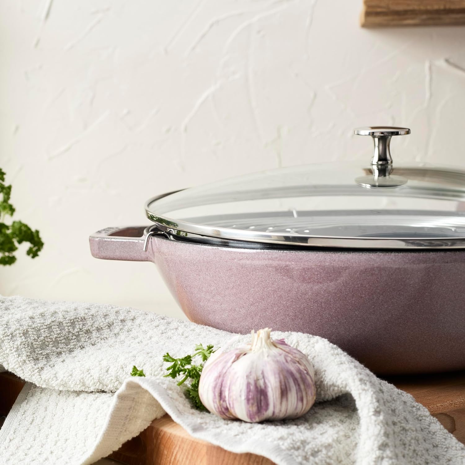 Staub Cast Iron Perfect Pan, Wok, Dutch Oven, 4.5-quart, serves 4-5, Made in France, Dark Blue