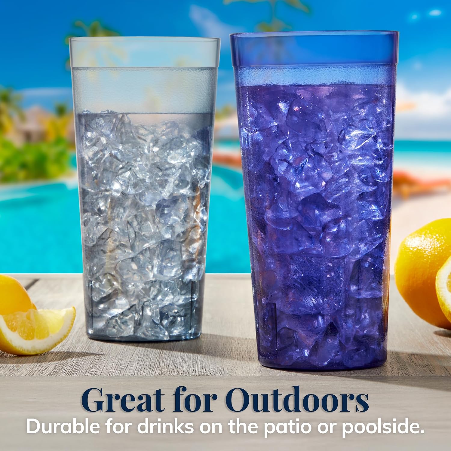 US Acrylic Cafe Plastic Reusable Tumblers (Set of 16) 20-ounce Water Cups Coastal Colors | Restaurant Style Drinking Glasses Value Set, Stackable, BPA-free, Made in the USA | Top-rack Dishwasher Safe