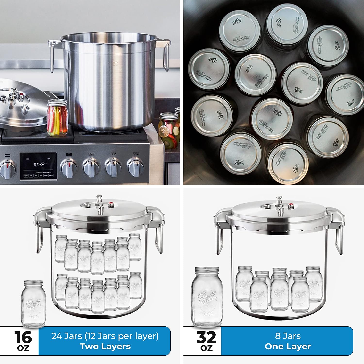 Buffalo 15 Qt Pressure Cooker Stainless Steel - Large Stove Top Canner | 15 Quart Pressure Canners for Canning - Easy to Clean Pressure Canning Pot with Lid - Can Cooker - QCP415