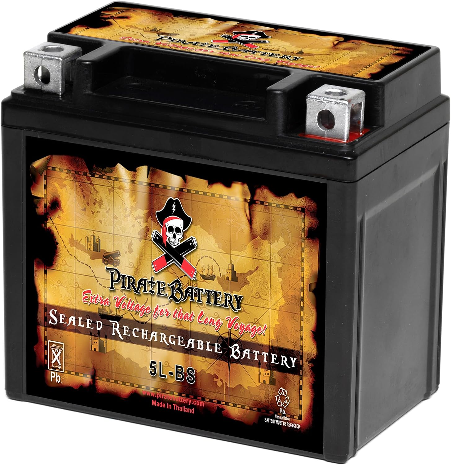Pirate Battery YTX20HL-BS 310 CCA Maintenance-Free 12V 19Ah Battery Replacement for ATV, Harley Davidson Motorcycle, Jet Skis, Scooter, UTV, and More - Nut and Bolt (T3) Terminal