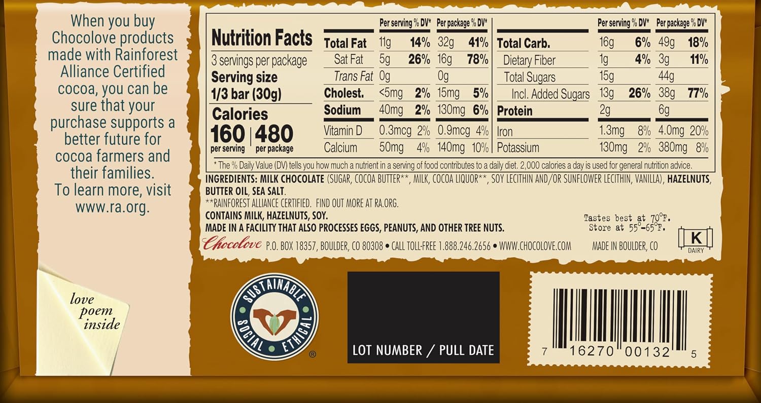 Chocolove Creamy Milk Chocolate Bars | 33% Cocoa | Crafted with Silky Premium Chocolate | Non-GMO, & Gluten-Free, 3.2 oz Bar (12 Pack)